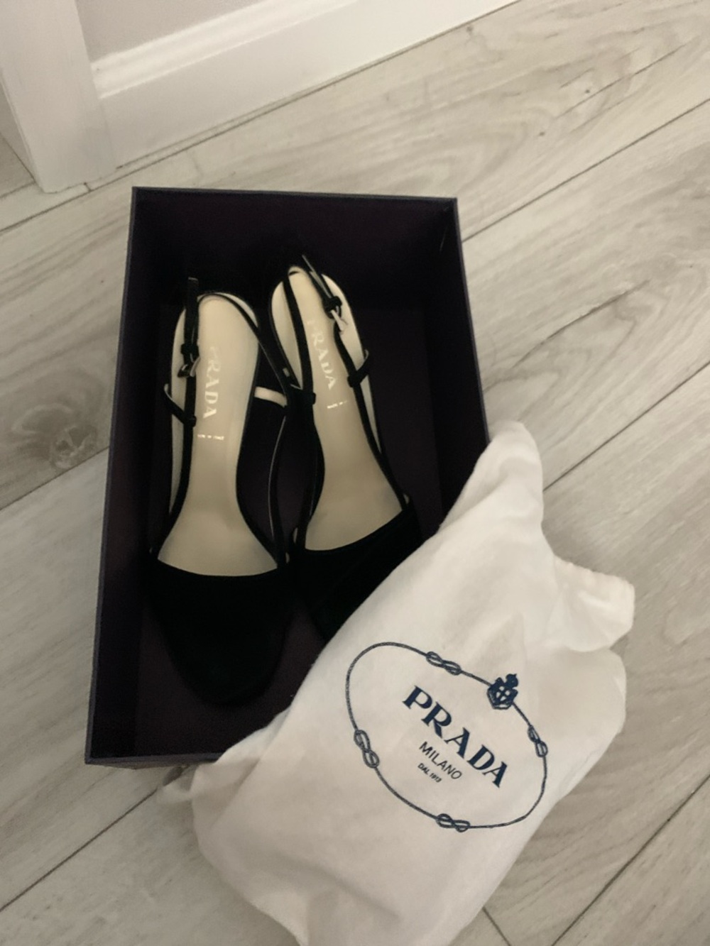 Prada Black Suede Slingback Open-Toe Heels - Picture 9 of 9